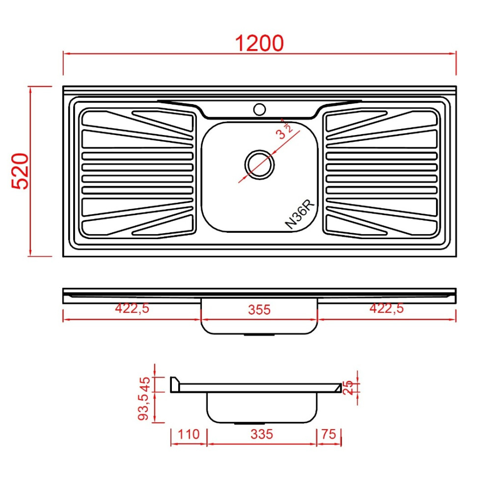Pia de Cozinha Aço Inox 120cm com Fundo Concretado Fabrinox